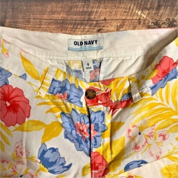 Old Navy Floral Hawaiian White Blue Pink Yellow Flower Canvas Shorts Women 4 - Picture 8 of 8